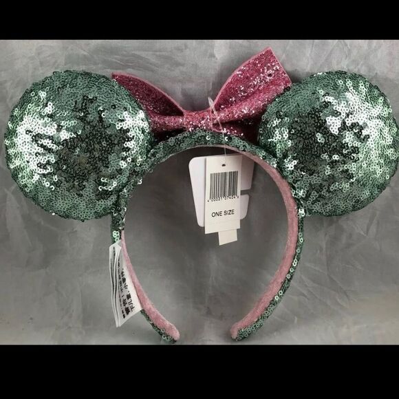 Disney Parks Sugar Rush Pink Bow Mint Green Teal Sequin Minnie Ears Headband NEW